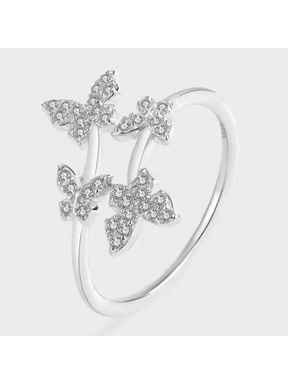 Four Butterflies adjustable open ring 925 Sterling Silver - Picture 1 of 7